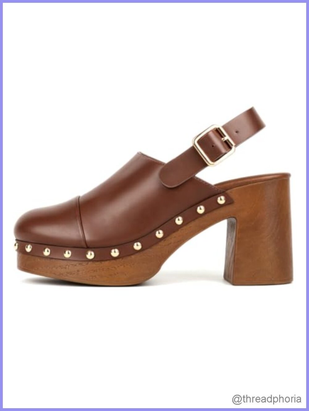 Studded Platform Mules Heeled Clogs for Women Synthetic Faux Wood Chunky Block